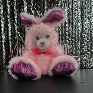 Greenbrier International Bunny Plush Small Pink Metallic Purple Ears Bow